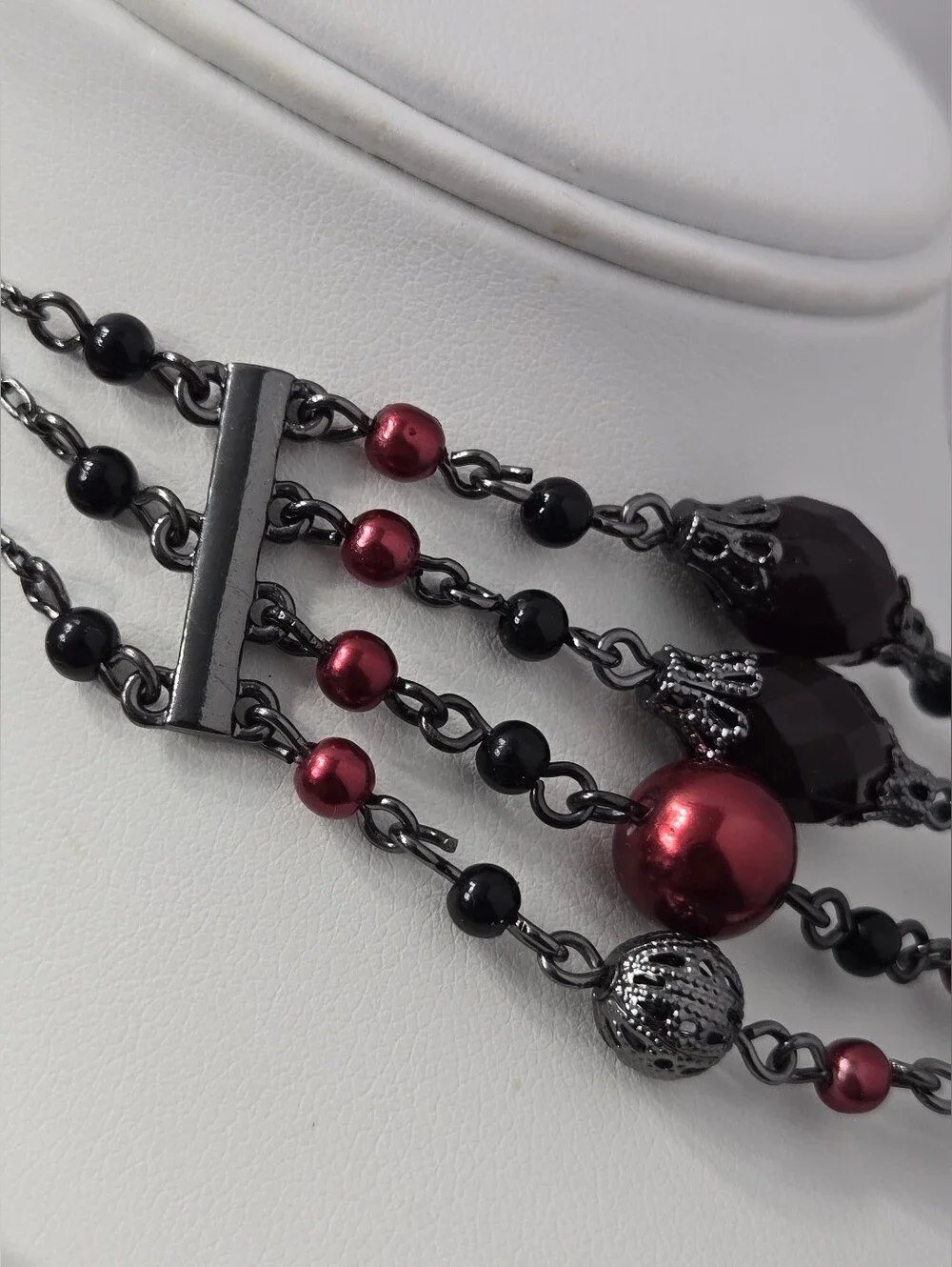 Avon Multi-Strand Black and Red Beaded Necklace